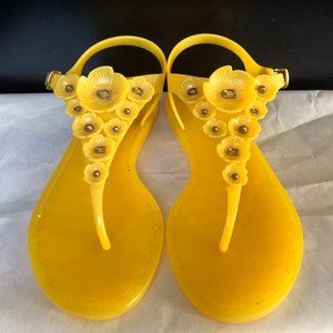 COACH Women's Trmulti Jelly Open Toe Ankle Strap Sandals Thong Yellow Sz 5B
